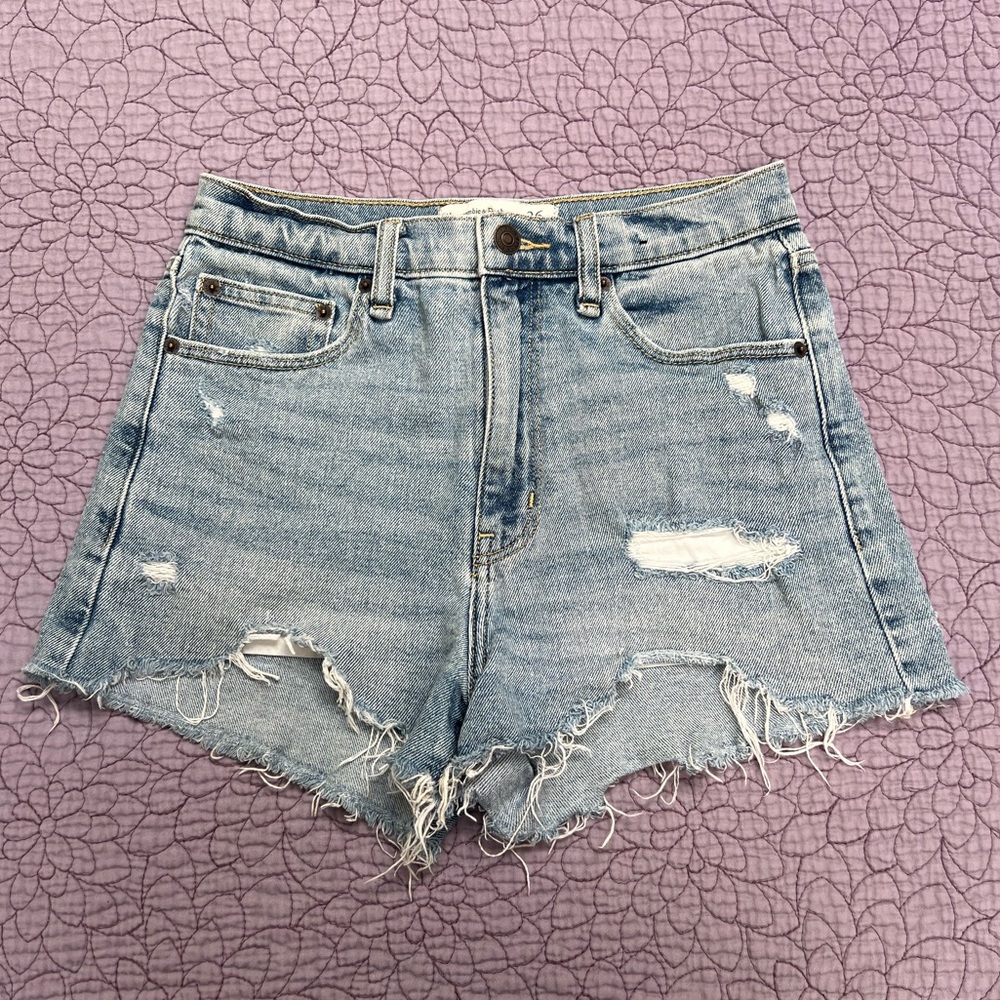 Abercrombie & Fitch Light Blue Distressed High Rise Jean Shorts